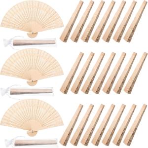 Unittype 100 Pieces Wooden Hand Fans Foldable Wedding Party Favors Bulk for Guests Folding Vintage Chinese Wood Handheld Fans with Sheer Bags for Baby Bridal Shower Birthday Gifts