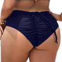 Leoparts Plus Size Women's Bikini Bottom High Waisted Drawstring Swimsuit Bottoms Ruched Full Coverage Bathing Suit Briefs (L)