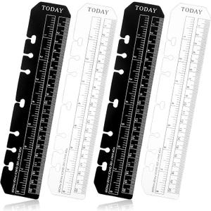 4 Pcs Bookmark Rulers, Black and Clear Plastic Page Marker Divider Pagefinder Measuring Today Ruler for A5 Size 7-Hole Binder Notebook