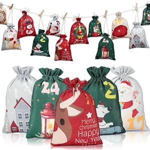 Gmngis 24-Piece Christmas Burlap Gift Bags with Drawstrings - Assorted Treat Bags for Advent Calendar, Winter Holiday, Party Favor Gmngis 24-Piece Christmas Burlap Gift Bags with Drawstrings - Assorted Treat Bags for Advent Calendar, Winter Holiday, Party Favor