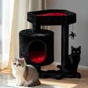 BEWISHOME Cat Tree Tower, Gothic Cat Tree with Coffin Bed, Halloween Gothic Cat House with Scratching Posts, Spider Toy, Cat Condo for Kittens, Black and Red Small MMJ93R