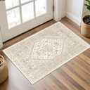 Entryway Rug - 2x3 Washable Rug Runner for Bathroom, Laundry Room, Kitchen, Soft Vintage Hallway Runner for Bedroom, Non-Slip Door Mat Indoor Entrance(Cream/Beige,2'x3')