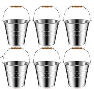 6 Pcs Metal Beer Bucket ,Galvanized Metal Ice Bucket with Handle Round Pail for Summer Pool Wedding Christmas Party Supplies