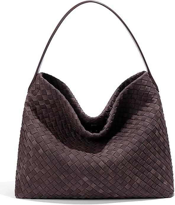  Suede Hobo Bags for Women Fall Woven Purse Slouchy Shoulder Crossbody Bag with Silk Scarf and Pony Charms Winter Trendy Tote Handbags (Chocolate)