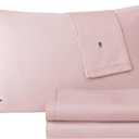Lacoste 100% Cotton Percale 4-Piece Sheet Set  Crisp Cool Breathable All-Season Bedding, Oeko-Tex Certified, Soft Matte Finish, Durable Premium Cotton  Solid, Iced Pink, Queen