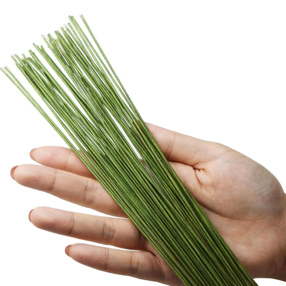happylain 18 Gauge Green Floral Wire Stem for Flower Arrangement Craft Supply, 15 Inch, 50PCS