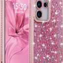 FABSPARK Case for Samsung Galaxy S25 Ultra,Glitter Crystal Diamond Rhinestone Sequin Shiny Bling Sparkly Glossy Luxury Electroplated,Aesthetic Cute Full Protection for Samsung Galaxy S25 Ultra,Pink