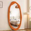 TRAHOME Irregular Asymmetrical Wall Mirror, 48" x 24" Flannel Wrapped Wooden Frame Frame Mirror for Living Room Bathroom Entryway, Hanging or Leaning Against Wall(Orange)