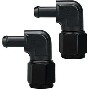 10AN Female to 3/8 Barb 90 Degree Hose Fitting Adapter Swivel Aluminum Black, Pack of 2