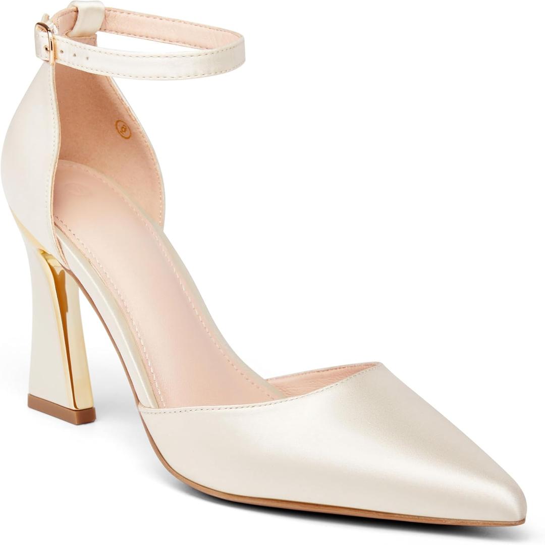 Juliet Holy Womens Pumps Point Closed Toe Heels Buckle Ankle Strap D'Orsay Heeled Sandals, 6.5