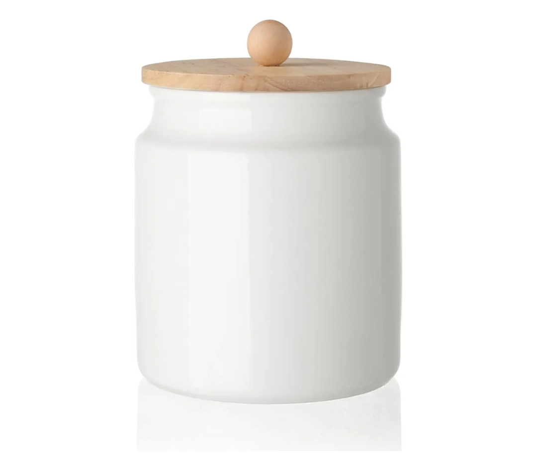 Sweejar Ceramic Kitchen Canisters, 28 FLOZ Porcelain Food Storage Jar with Airtight Seal Wooden Lid, Home Container Serving for Coffee Beans, Tea-leave, Sugar, Salt and More, Tool Bucket (White)