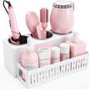 Hair Tool Organizer, Detachable Hair Dryer Holder with 3 Stainless Steel Cups, Wall Mounted Bathroom Organizers and Storage for Accessories, Curling Irons, Straighteners, Toiletries, Makeup