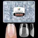 Luckyfariy Extra Short Coffin Nail Tips, 240Pcs Pre-shaped Half Matted Full Cover Ballerina Fake Nails Press on Extension, Soft Gel Clear Tips Home DIY Mani 12 Sizes
