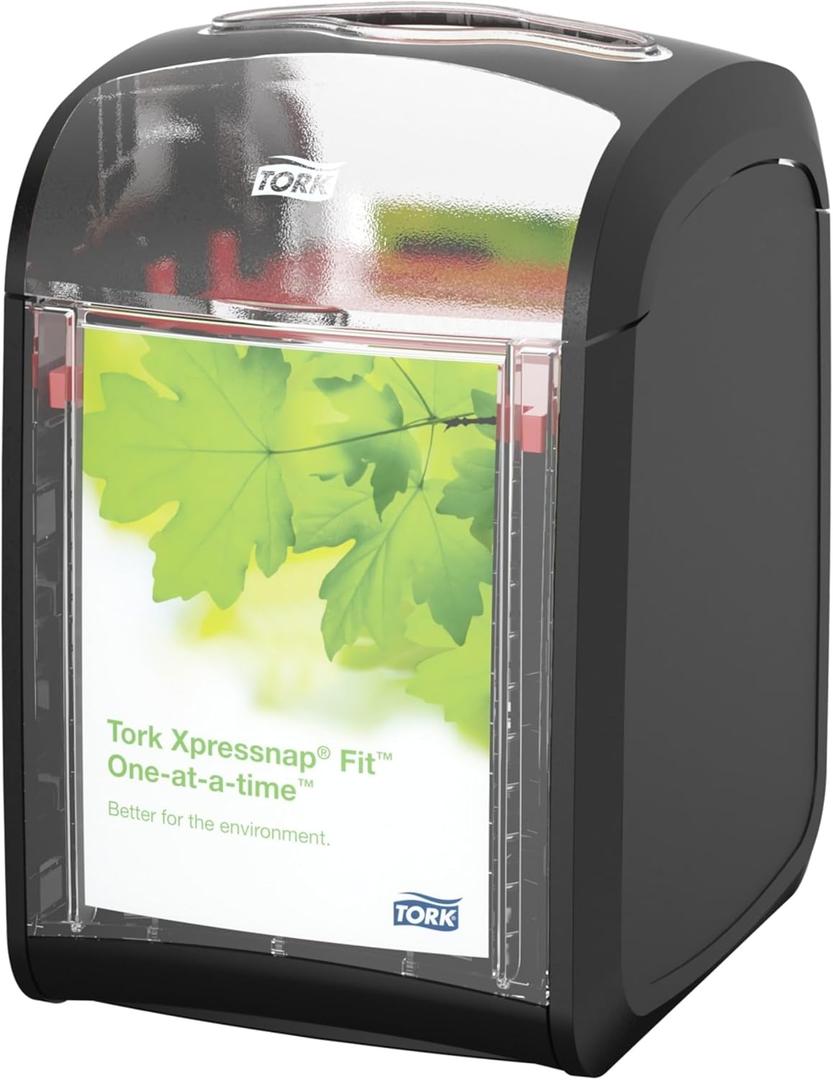 Tork Xpressnap Fit Tabletop Napkin Dispenser Black N14, Signature Range, One-at-a-time Dispensing, 6.7" x 4.4" x 5.6", 7232001