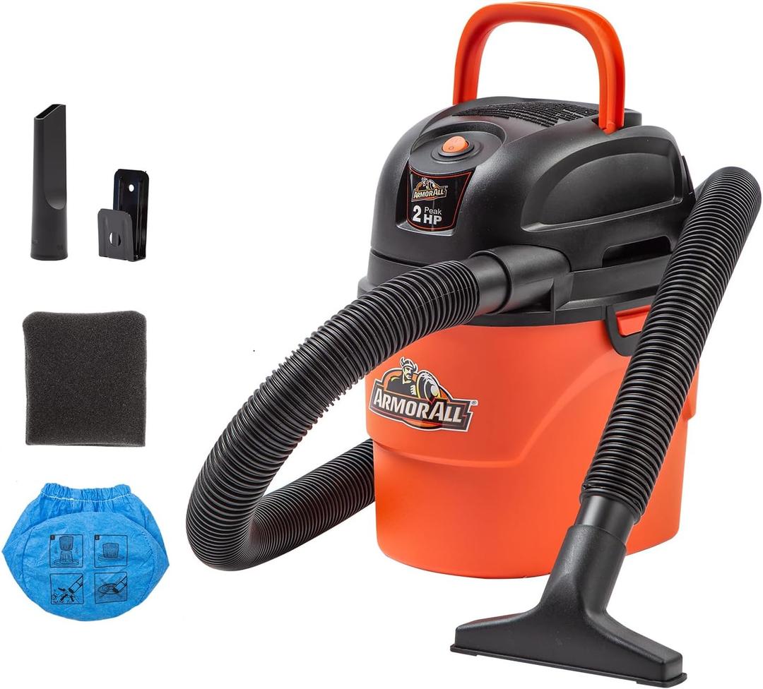 Armor All AA155 1.5-Gallon 2 Peak HP Portable Wet/Dry Vacuum, Orange