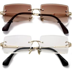 PORADAY Rectangle Sunglasses for Women Men Vintage Rimless Square Sun Glasses Candy Color