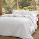 Bedsure Cotton Duvet Cover Full - Luxury Slub Weave 100% Cotton Duvet Cover with a Linen-Like Textured, Easy Change Durable Bedding, Bright White, 80" x 90"