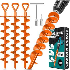 Ground Anchors Screw in, Heavy Duty Ground Trampoline Stakes High Wind Tent Stakes for Tent, Trampoline, Gazebo, Carport, Trap Anchor, Canopies, Swing Set