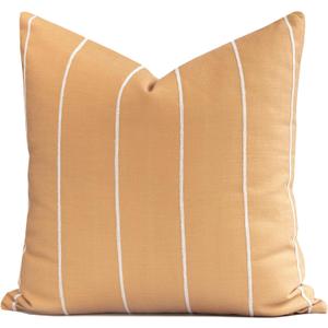 Crumbs Home Modern Farmhouse Fall Linen Indoor Outdoor Throw Pillow Cover Only, 22"x22" Water Repellent for Patio, Backyard, Couch, Mustard Yellow Neutral Embroidered Stripes