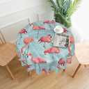 Flamingo Palm Leaf Round Tablecloth Waterproof Fabric Table Cover Washable 60 Table Cloth for Kitchen Dining Room Party Picnic