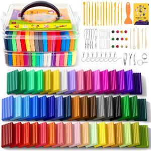 52 Colors Polymer Clay kitModeling Clay with Sculpting Tools for Starter,Oven Bake DIY Model Clay,Non-Toxic, Non-Sticky,Gift for Kids Adults