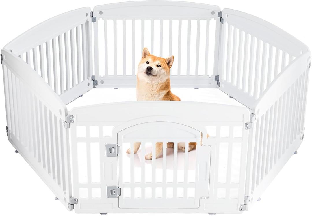 Expandable 6-Panel Pet Playpen  24 Indoor/Outdoor Puppy Fence for Medium Dogs, Portable & Durable with Secure Locking Door, White
