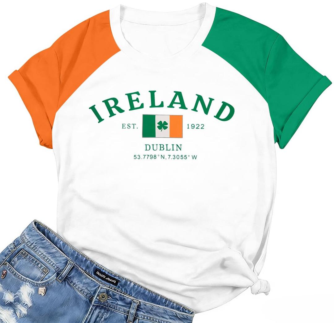 ST Patricks Day Shirt Women Tee Tops Orange Green (White, M)