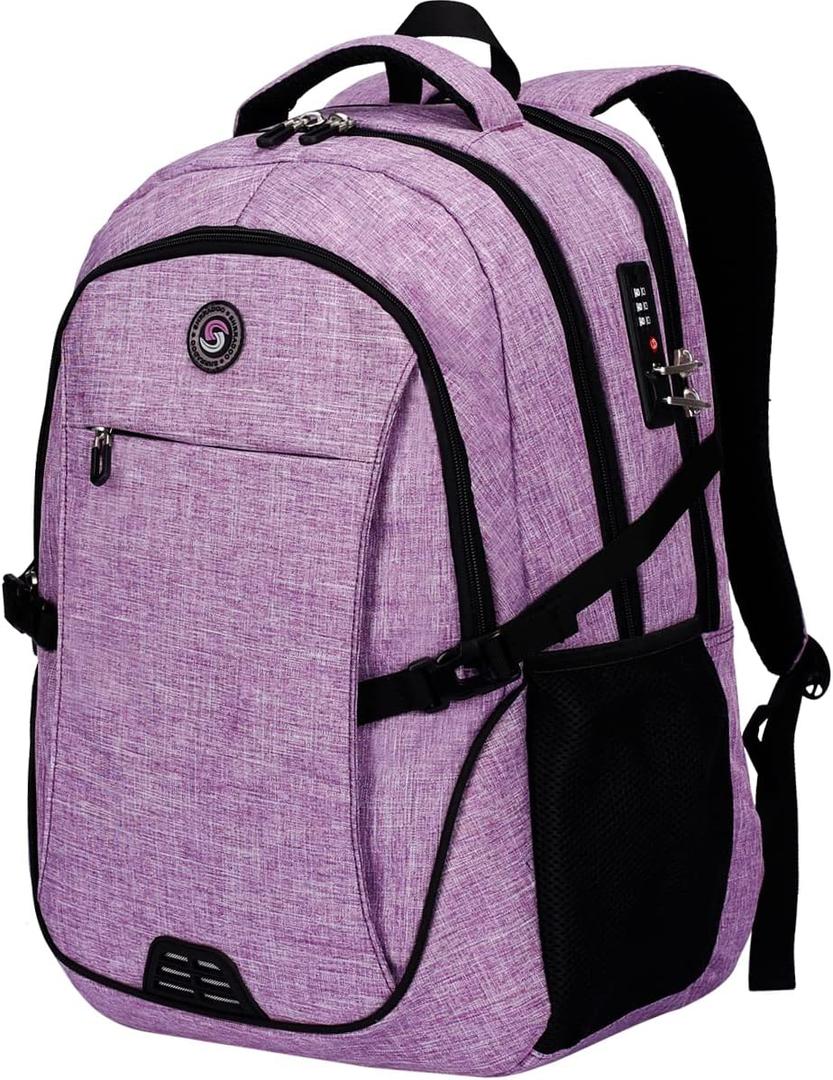 SHRRADOO Anti Theft Laptop Backpack Travel Backpacks with usb Charging Port for Women Men High School College Backpack Computer Bag Fits 17 Inch Laptop,Purple (Large)