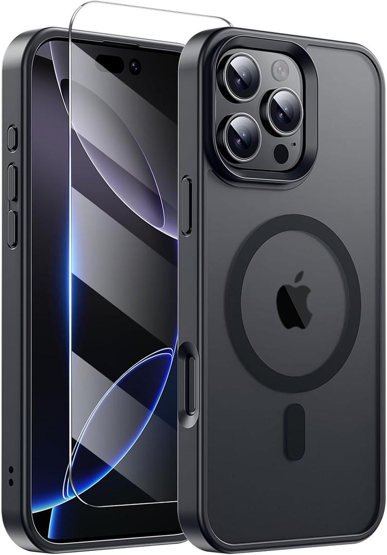 for iPhone 16 Pro Case with HD Screen Protect, [Compatible with MagSafe] [15FT Military Drop Protection] [Camera Protection] Magnetic Case for iPhone 16 Pro, Black