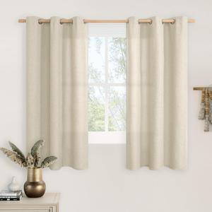 LAMIT Natural Linen Curtains for Bedroom 45 inch Length 2 Panels, Linen Textured Light Filtering Curtains Grommet Privacy Burlap Neutral Drapes for Living Room/Farmhouse, W42 x L45, Natural Beige