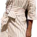 utcoco Womens 2025 Shirt Dress Casual Lapel 3/4 Sleeve Button Down Split Belted Vacation Maxi Dress (Light Brown Striped, XL)