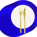 50 PCS Paper Placemats Blue Round Place Mats Shiny Mirrored Disposable Tablemats Paper Charger Placemats for Birthday Wedding Graduation Sea Shark Christmas Hanukkah Party Dinner Table Decor (Bright Royal Blue)