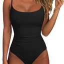 SUUKSESS Women Sexy One Piece Tummy Control Swimsuit Scoop Neck Slimming Swimwear 2025 Crisscross Backless Bathing Suit (Black, Small)