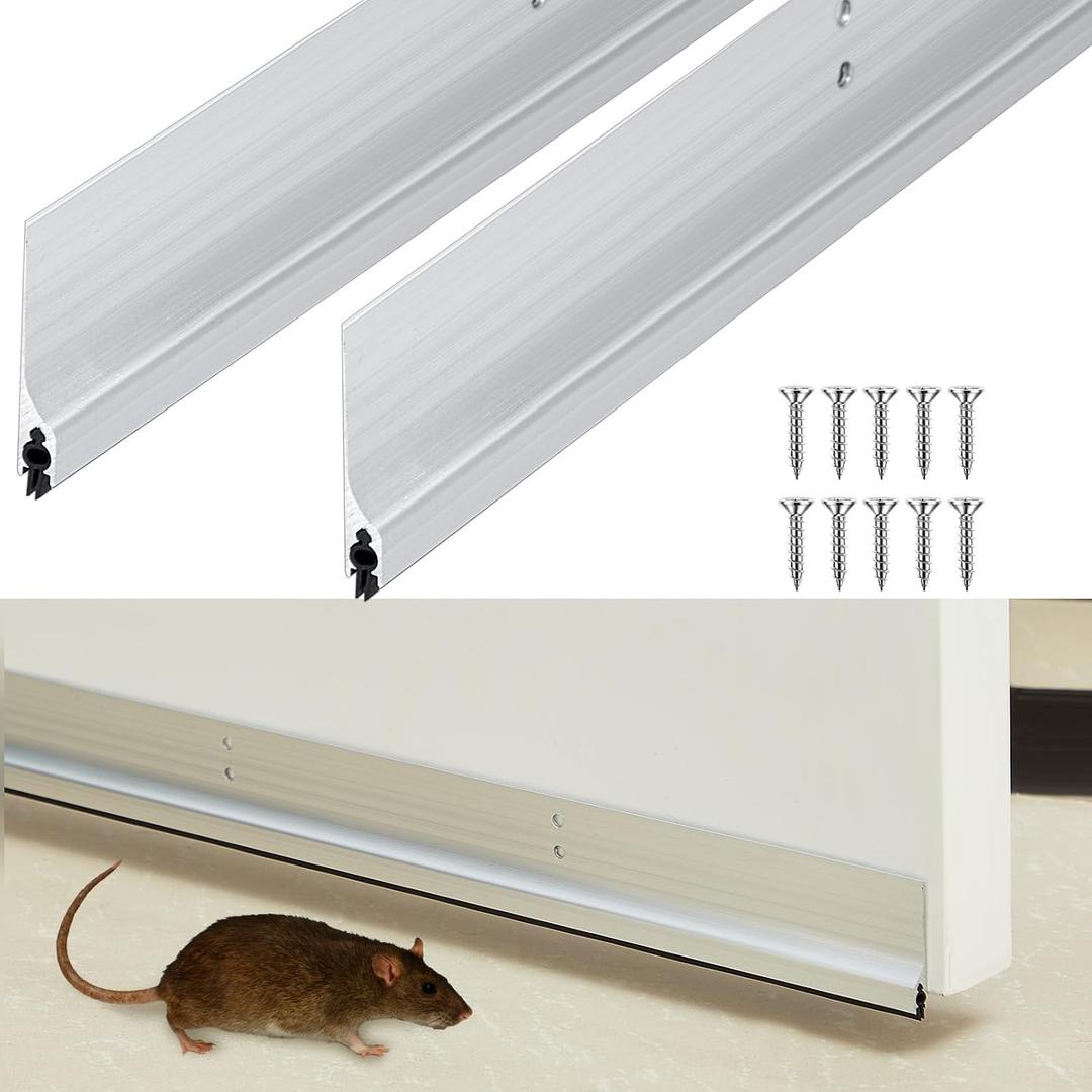 Gisafai 2 Pcs 36 Inches Metal Door Draft Stopper, Door Sweep, Mouse Stopper, Mice Seal Strip, Aluminum, Noise Blocker, Keep Rodents and Pests Out, Enhanced Weather Sealing, Easy to Install, Silver