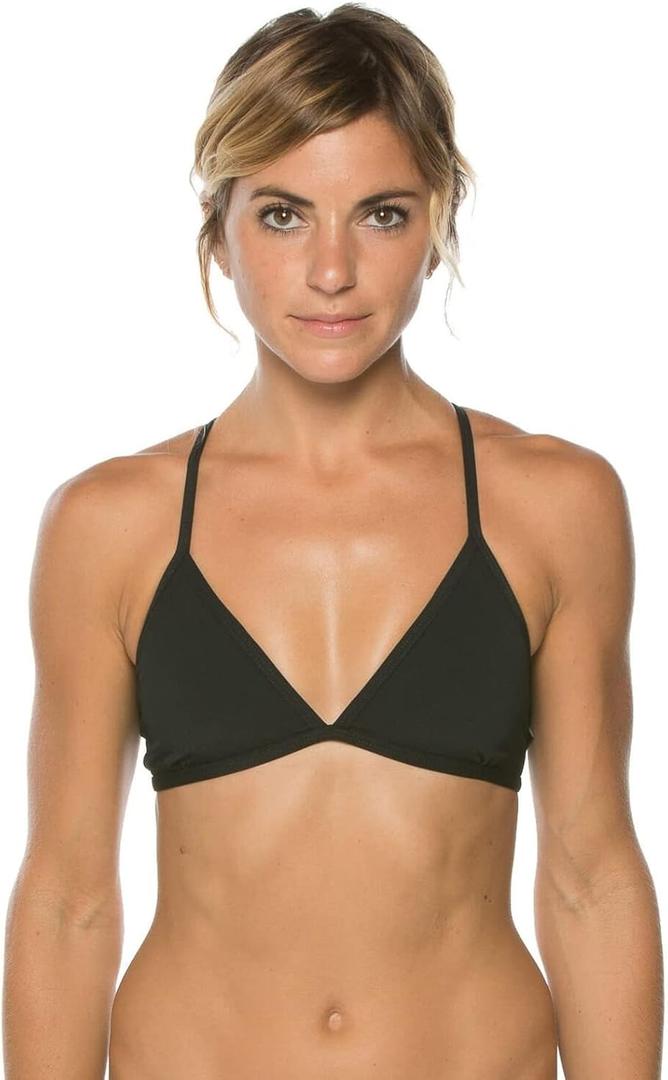 JOLYN Triangle Tie-Back Athletic Bikini Top for Competitive Swimming, Lifeguarding, Medium Coverage Women's Swimsuit Top (X-Large, Black)