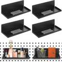 4 Pack Magnetic Pegboard Shelves Wall Organizer Metal Peg Board Shelf Pegboard Steel Tray Pegboard Accessories Organizing Tools for Craft Home Kitchen (Black,12 x 4.8 x 3.6 Inches)