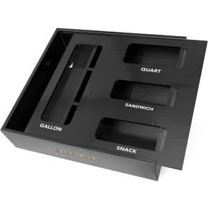 SpaceAid Bag Storage Organizer for Kitchen Drawer, Bamboo Organizer, Compatible with Gallon, Quart, Sandwich and Snack Variety Size Bag (1 Box 4 Slots), Black