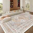zesthome 8x10 Area Rugs for Living Room,Non-Slip Backing Washable Rugs,Vintage Large Area Rug，Stain Resistant Home Decor Rug (Orange,8'x10')