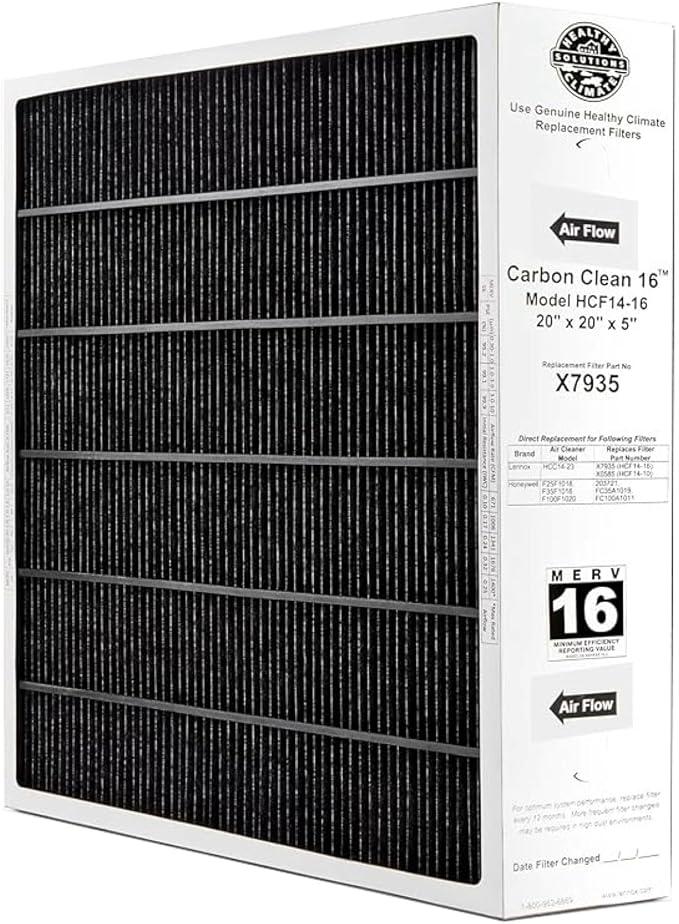 2 Pack7935 MERV 16 20x20x5 Inche Air Filter Bundle,Carbon Clean Healthy Climate,Replacement Filter Media for HCC14-23 Lennox & Honeywell FC100A1011/FC200E1011,7935 20x20x5 Inches merv 16 filter