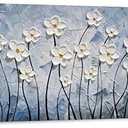 Amazon.com: YHSKY ARTS 3D Hand - Painted White Floral Wall Art with Printed Blue Background, Textured Flower Decor for Home: Paintings
