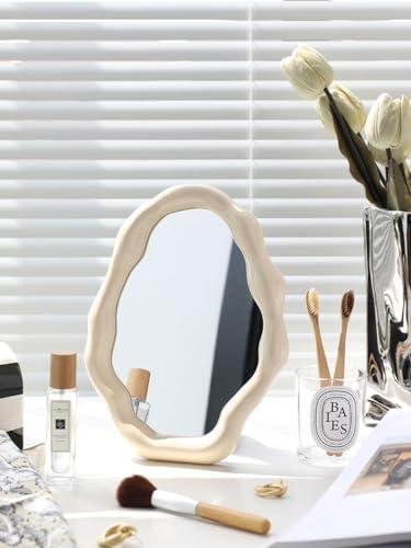 gugululu Cloud Makeup Mirrors for Desk, Tabletop Vanity Mirror Hanging Wall Mirrors Desk Mirror with Adjustable Bracket Decor Aesthetic Mirrors for Office Living Room Bedroom (White)