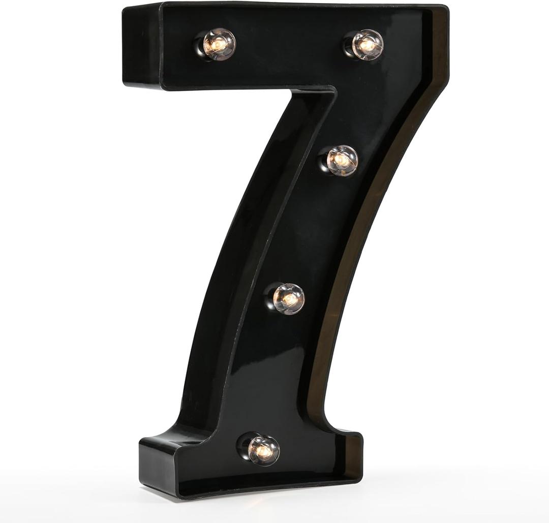 Light Up Black Alphabet Marquee Number Sign LED Marquee Number Lights Sign for Night Light Home Bar Christmas Lamp Birthday Party Wedding Decoration 7