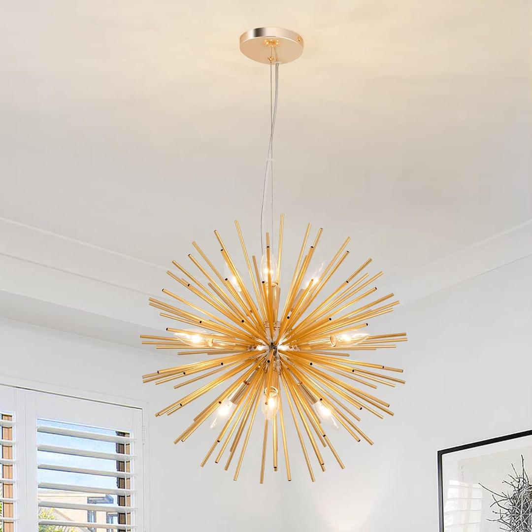 CM MZY Modern Gold Sputnik Chandeliers, 9-Light Satellite Pendant Light fixtures, Starburst Firework Ceiling Lights for Bedroom Living Room Dining Room Kitchen Island Hallway, E12 Socket(Dia:19.7'')