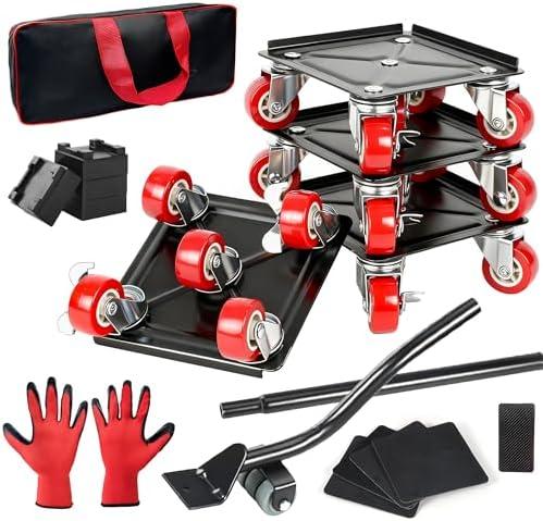 Leorossy Furniture Dolly Set 5 Wheels with 360° Wheels and Wheels Lockable Brakes, 1400LBS Furniture Movers for Home Office Furniture Appliances Labor Easing Mover