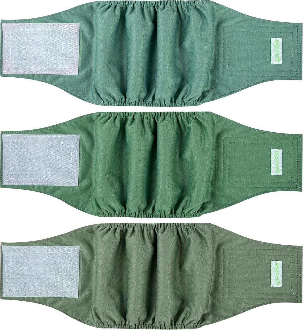 Wegreeco Washable Male Dog Belly Band (Stylish Pattern)- Pack of 3 - Male Dog Belly Wrap, Dog Diapers Male (Green Series, Large)
