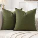 Jepeak 16x16 Inch Decorative Chenille Throw Pillow Covers, Pack of 2 Cozy Concise Pillow Cases Soft Farmhouse Modern Square Cushion Cover for Sofa Couch Bed Living Room Home Decor, Green
