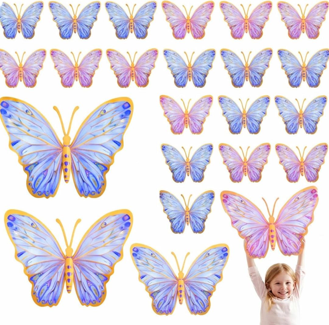 Outus 48 Pcs 3D Large Butterfly Party Decoration 12 Inch 8 Inch 4 in Big Butterfly Centerpieces for Tables Wall Stickers for Birthday Baby Shower Wedding Bedroom Hanging Decoration(Pink, Purple)