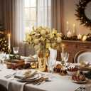 6pcs Christmas Gold Glitter Picks and Sprays for Tree Artificial Gold Flower Leaf with Gift Box Bird Ball Ornaments Branches Stems Decorations DIY Wreath Vase Table Centerpieces Home Decor