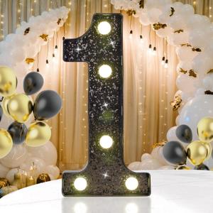 Decorative LED Light up Number 1, Glitter Black Marquee Number Lights Sign for 1st 10th 21st Birthday Party, Home, Bar, Graduation, Wedding, Anniversary, Battery Operated Black Decoration 1