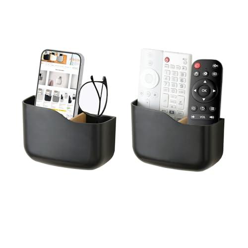 SUNFICON Wall Mount Remote Holder TV FAN Remote Control Holder Bedside Caddy Wall Organizer Phone Holder for Office Adhesive Media Player Controller Holder Box Tray Home Desk Nightstand 2 PACK BLACK